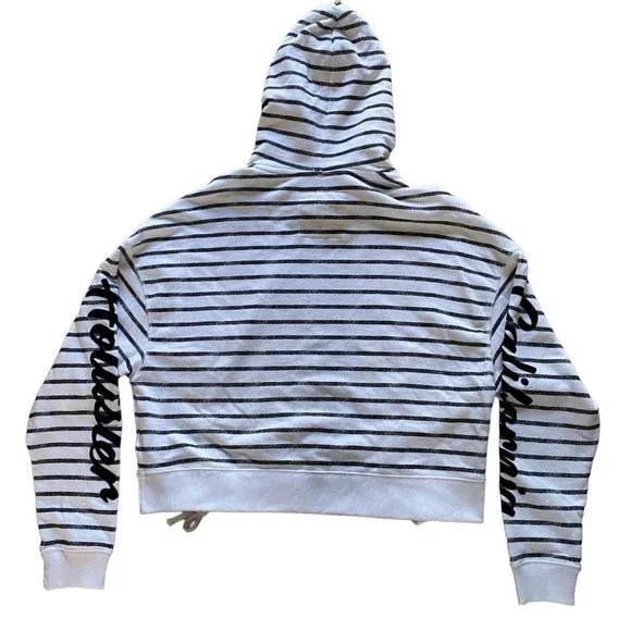 HOLLISTER California Women’s Crop Black White Striped Hooded Sweatshirt Sz S - Picture 2 of 7